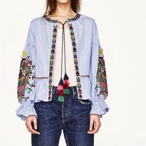 Zara Sequin Embroidered Striped Jacket Blouse Kimono